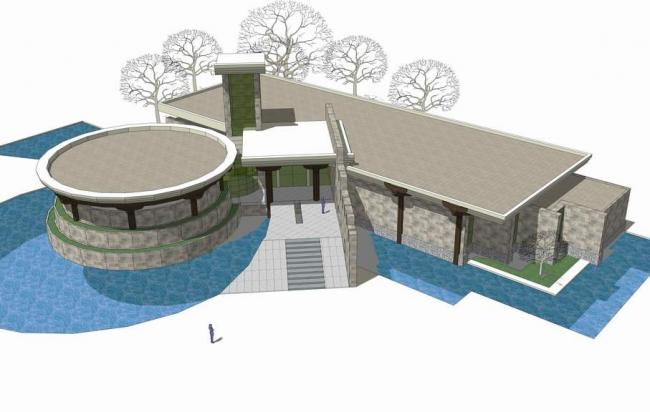 SketchUp Cultural Model of a Modern Multi-Story Geopark Museum and Small Exhibition Hall