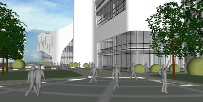 Modern High-Rise Office Building with Commercial Podium | SketchUp Model