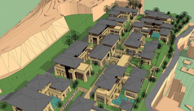 Multi-Story Mountain Hotel Model in SketchUp: New Chinese Han Tang Style