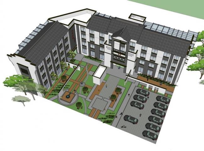 SketchUp Multi-Story Hotel Model Inspired by Huizhou and Chongqing Shangqing Temple Styles