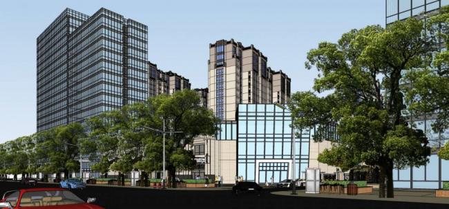 SketchUp Complex Model: Neoclassical Multi-Use Development with Hotel, Offices, and High-Rise Residences