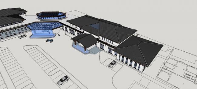 SketchUp Hotel Model: Multi-Story Club and Resort Lobby with Minimalist Han Dynasty Chinese Style