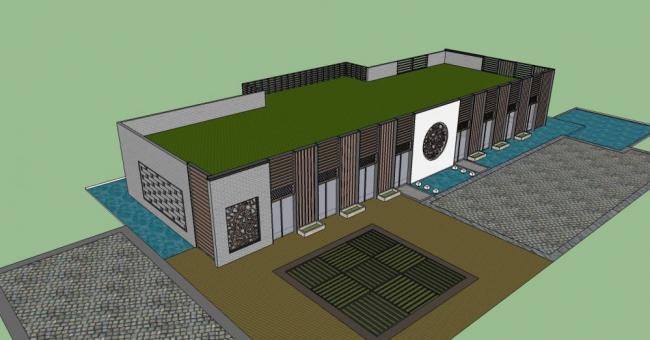 SketchUp Business Model: Single-Story Chinese-Style Commercial Building
