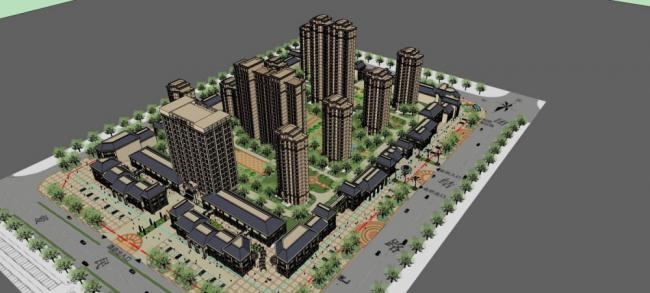 SketchUp Complex Model: High-Rise Residential, Hotel, Office, and Commercial Podium in Neoclassical Style
