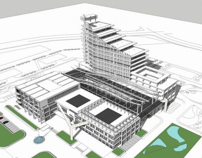 Modern Multi-Story Hybrid Hospital Model in SketchUp
