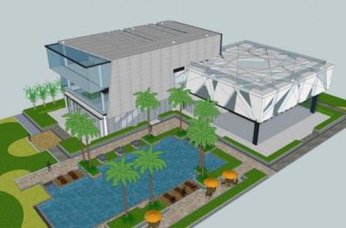 SketchUp Business Model: Modern Multi-Story Community Clubhouse, Sales Office, Landscape, and Commercial Building Design-BIM WORLD