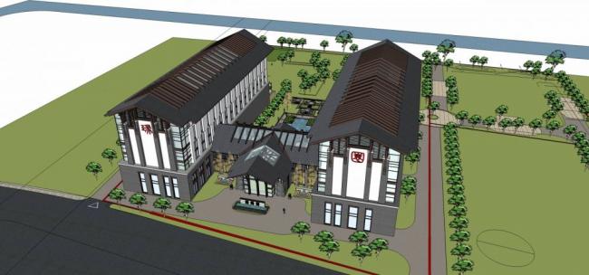 SketchUp Multi-Story Hotel Model Featuring Traditional Chinese Design