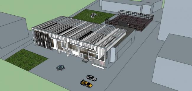 Modern Multi-Story Office Building with Sports Field | SketchUp Office Model