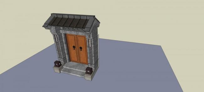 SketchUp Material Model: Chinese-Style Courtyard Gate and Door Header Components