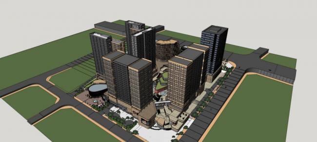 Modern High-Rise Urban Complex: Hotel, Offices, Apartments & Multi-Story Commercial Mall in SketchUp