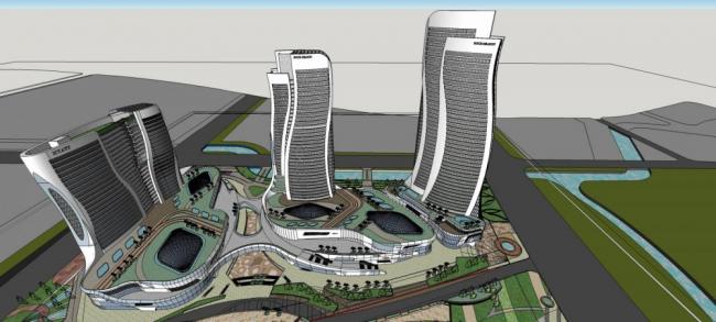 SketchUp Complex Model: Ultra-Modern High-Rise Commercial Tower with Offices, Hotel, and Futuristic Design