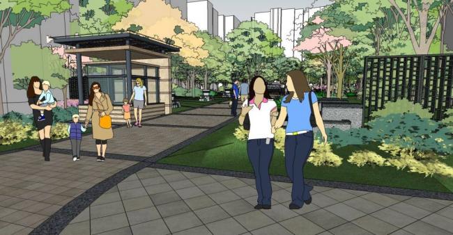 Modern Residential Community Landscape Design with Entrance and Guard House in SketchUp