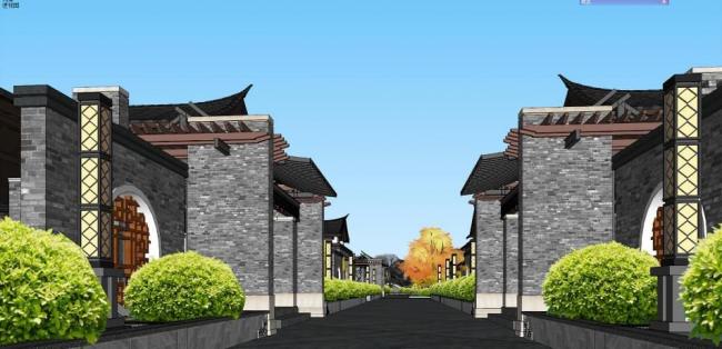 SketchUp Business Model: Chinese Courtyard, Antique Architecture, and Multi-Story Commercial Street