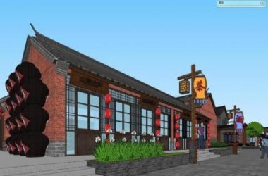 SketchUp Business Model: Multi-Story Commercial Street Design with Chinese Architecture-BIM WORLD