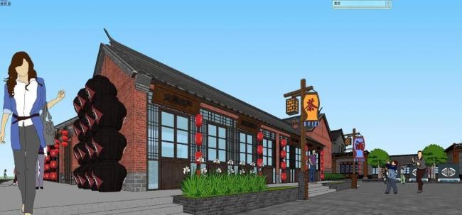 SketchUp Business Model: Multi-Story Commercial Street Design with Chinese Architecture