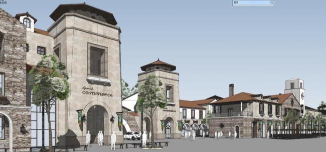 SketchUp Business Model: Multi-Story Romantic Commercial Street in Classical Tuscan Style