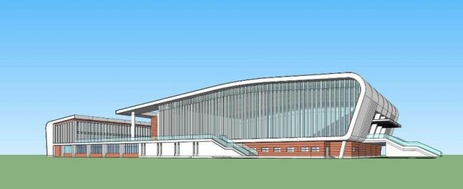 Modern Multi-Story Sports Arena Model in SketchUp