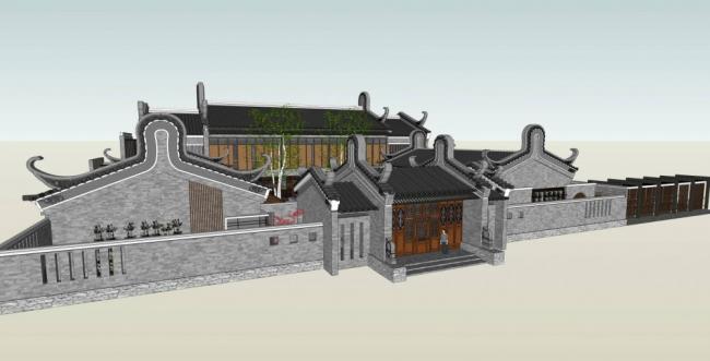 SketchUp Residential Design: Multi-Story Courtyard in Traditional Chinese Style