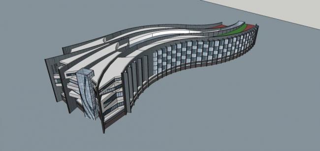 Modern Multi-Story Curved Hotel Model in SketchUp