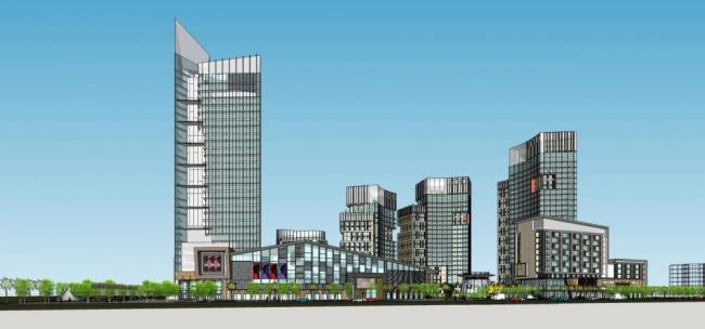 SketchUp Complex Model: Modern Commercial High-Rise Office, Hotel, and Retail Building
