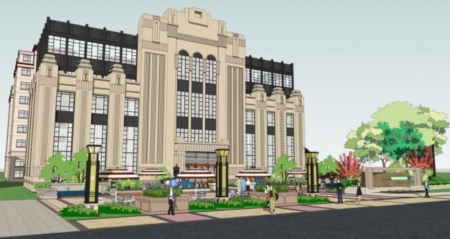SketchUp Business Model: Multi-Story European-Style Sales Office and Commercial Center