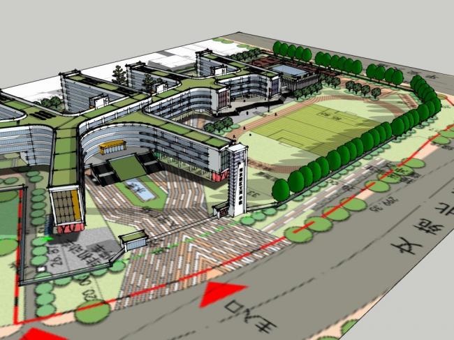 Modern Multi-Story School Campus Model in SketchUp