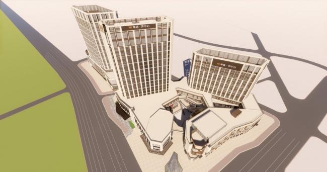 SketchUp Complex Model: Multi-Story Modern High-Rise Mixed-Use Commercial and Office Building