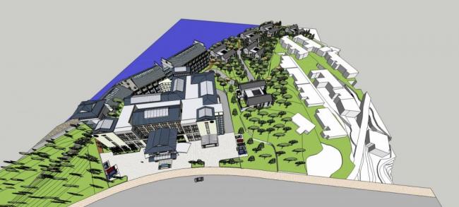 SketchUp Multi-Story Mountain Hotel Model in Modern Chinese Style