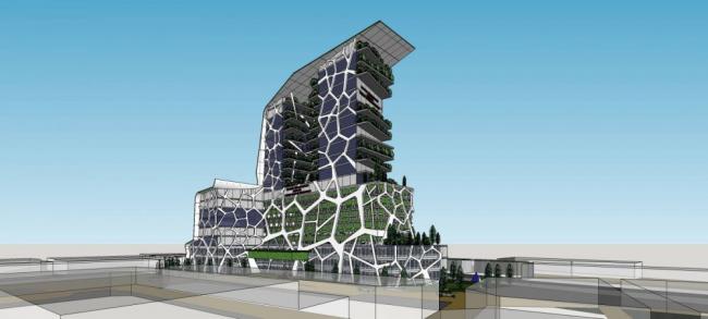 SketchUp Model of a Modern High-Rise Ecological Office and Hotel Building with Futuristic Design