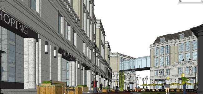 SketchUp Business Model: Multi-Story European Classical Commercial Street Design