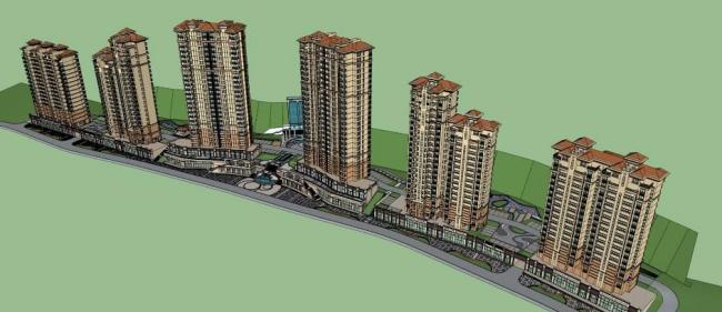 SketchUp Model of a Classical European-Style High-Rise Residential Building with Ground Floor Commercial Space in Kowloon Bay