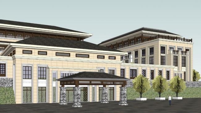 SketchUp Multi-Story Eco-Friendly Resort Hotel and Clubhouse in Contemporary Chinese Style