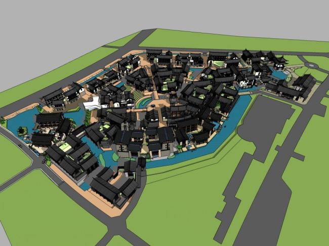 SketchUp Model of a Multi-Story Chinese-Style Resort Hotel