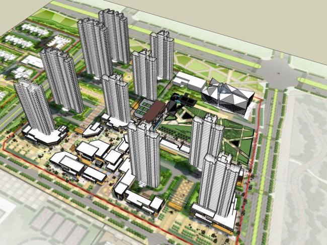 Modern Mixed-Use Complex: Ground Floor Commercial with High-Rise Residential in SketchUp