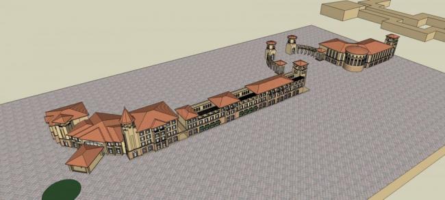 SketchUp Business Model: Multi-Story Commercial Street in Spanish and Classical Styles