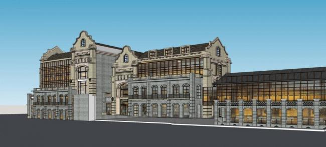 SketchUp Business Model: Multi-Story Commercial Street in Traditional Chinese Style