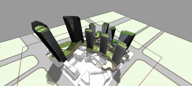SketchUp Complex Model: Modern Super High-Rise Urban Commercial Tower with Hotel, Offices, and Retail Podium
