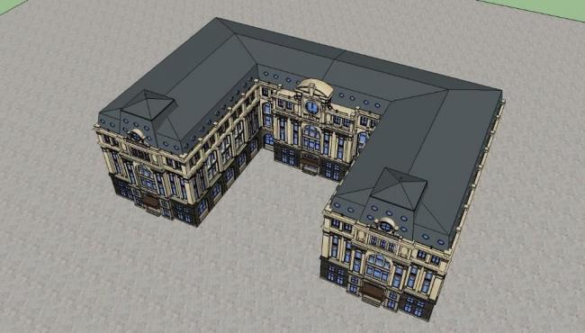 SketchUp Multi-Story European Classical Hotel Model with Clustered Buildings