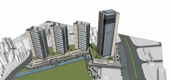SketchUp Complex Model: Modern High-Rise Commercial, Hotel, Office, Residential, and Podium Design