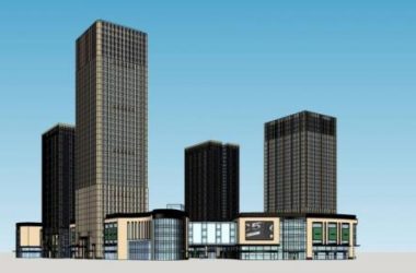 SketchUp Model of Chongqing Daping Longhu Times Sky Street: Modern Super High-Rise Complex with Hotel, Offices, and Commercial Podium-BIM WORLD