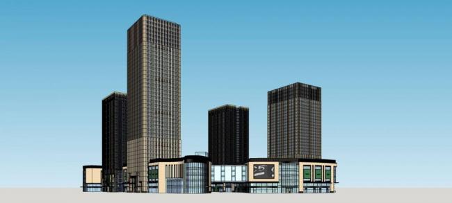 SketchUp Model of Chongqing Daping Longhu Times Sky Street: Modern Super High-Rise Complex with Hotel, Offices, and Commercial Podium