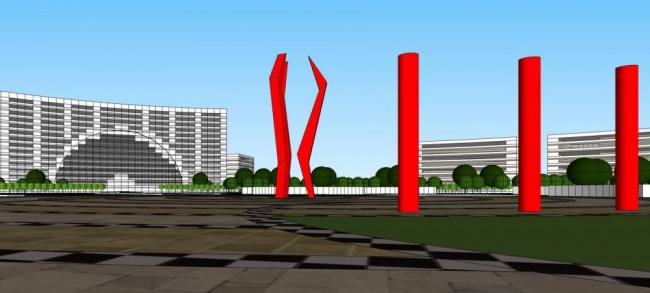 Modern Urban Landscape Design: Square Layout for Hotel Office Entrance in SketchUp
