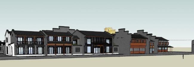 SketchUp Business Model: Multi-Story Commercial Street Featuring Ancient Chinese Architecture