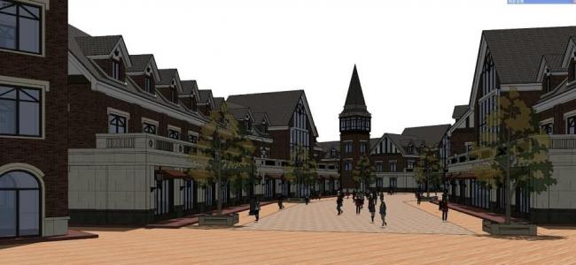 SketchUp Business Model: Multi-Story British-Style Residential and Commercial Street in Classical Design