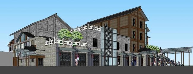 SketchUp Business Model: Yangming Ancient Street Multi-Story Commercial Complex in Traditional Chinese Style