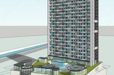 Modern High-Rise Office Building with Ground Floor Commercial Space in SketchUp-BIM WORLD