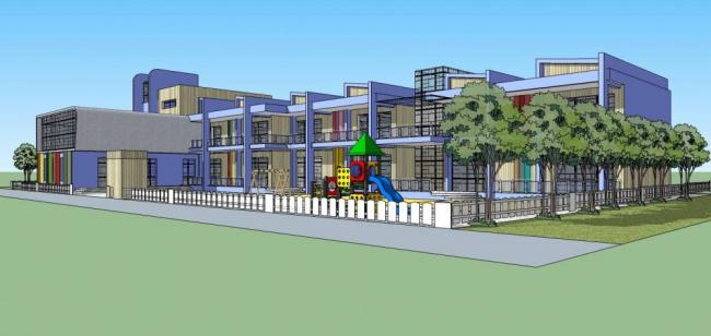 Modern Multi-Story Kindergarten and School Model with Playground in SketchUp