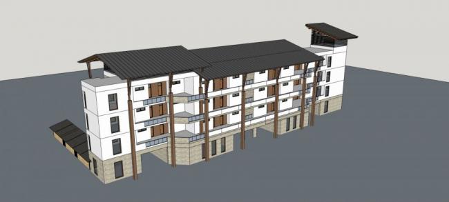 SketchUp Multi-Story Residential Building: Southeast Asian Architectural Design