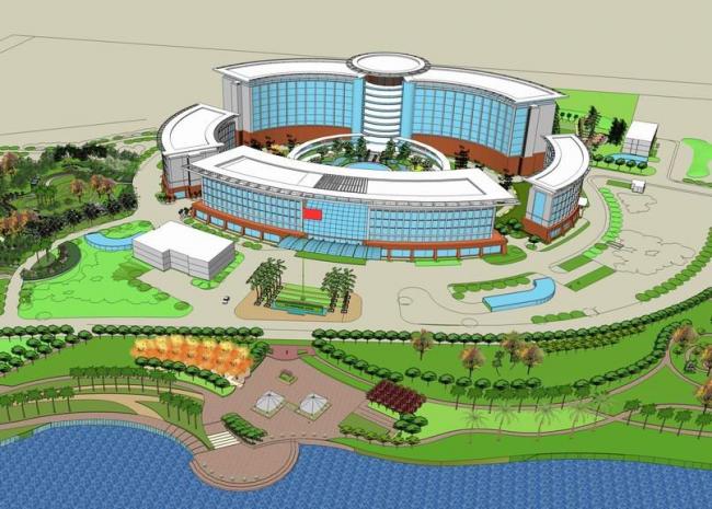 Hainan PLA Hospital SketchUp Model | Modern Multi-Story Medical Facility