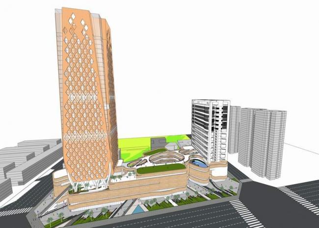 SketchUp Complex Model: Modern High-Rise Office and Commercial Building